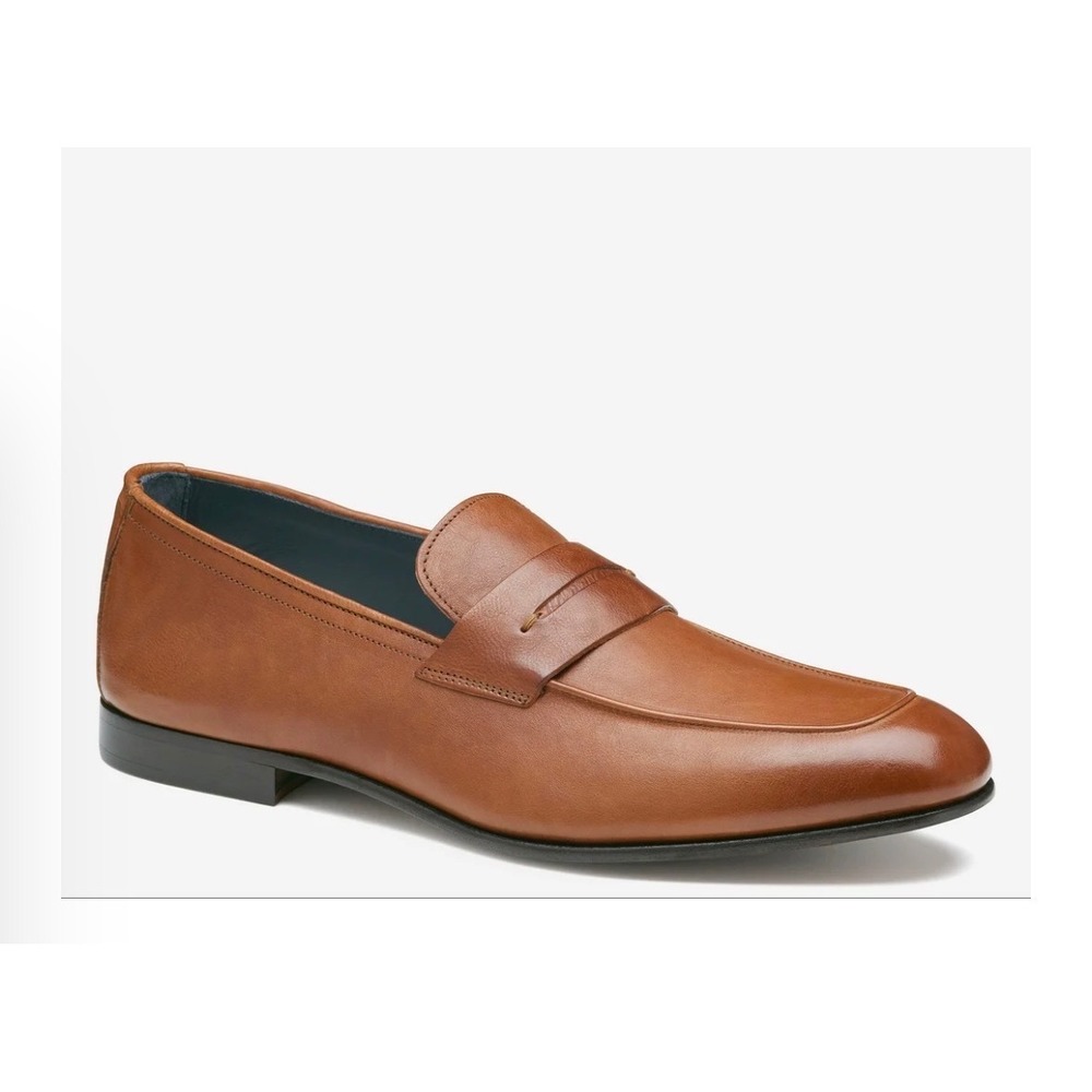 Johnston & Murphy Mens Tan Brown Leather Woven Penny Loafers Italy 8.5M